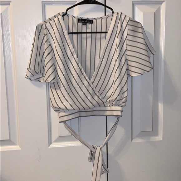 Tops - Black & White Striped Crop Top